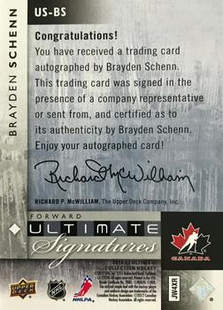2011-12 Upper Deck Ultimate Collection - Ultimate Signatures #US-BS Brayden Schenn Back