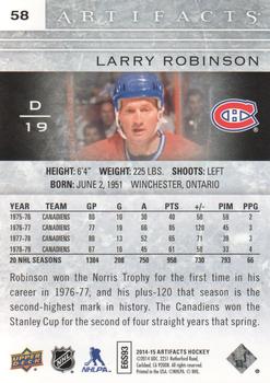 2014-15 Upper Deck Artifacts #58 Larry Robinson Back