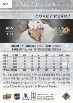 2014-15 Upper Deck Artifacts #62 Corey Perry Back