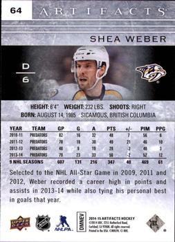 2014-15 Upper Deck Artifacts #64 Shea Weber Back