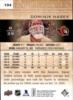 2014-15 Upper Deck Artifacts #104 Dominik Hasek Back