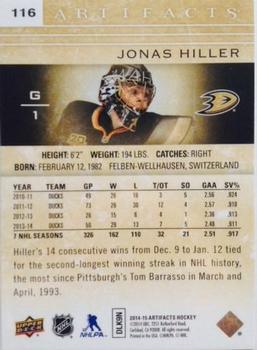 2014-15 Upper Deck Artifacts #116 Jonas Hiller Back
