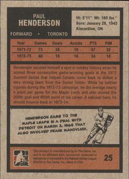 2009-10 In The Game 1972 The Year In Hockey #25 Paul Henderson Back
