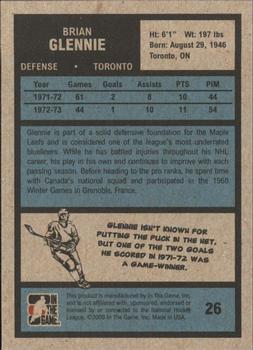2009-10 In The Game 1972 The Year In Hockey #26 Brian Glennie Back