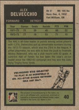 2009-10 In The Game 1972 The Year In Hockey #40 Alex Delvecchio Back