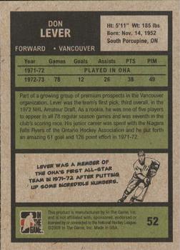2009-10 In The Game 1972 The Year In Hockey #52 Don Lever Back