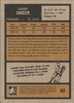 2009-10 In The Game 1972 The Year In Hockey #62 Garry Unger Back