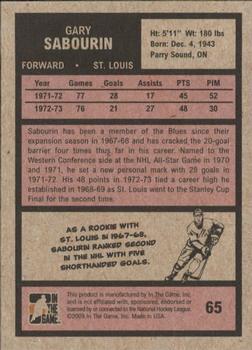 2009-10 In The Game 1972 The Year In Hockey #65 Gary Sabourin Back