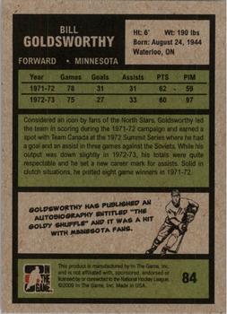 2009-10 In The Game 1972 The Year In Hockey #84 Bill Goldsworthy Back