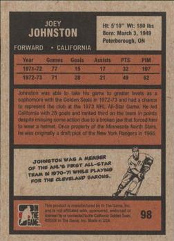 2009-10 In The Game 1972 The Year In Hockey #98 Joey Johnston Back
