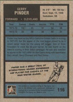 2009-10 In The Game 1972 The Year In Hockey #116 Gerry Pinder Back