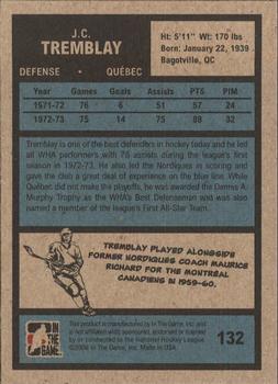 2009-10 In The Game 1972 The Year In Hockey #132 J.C. Tremblay Back