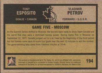 2009-10 In The Game 1972 The Year In Hockey #194 Vladimir Petrov / Tony Esposito Back