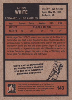 2009-10 In The Game 1972 The Year In Hockey #143 Alton White Back
