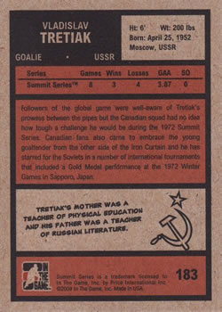 2009-10 In The Game 1972 The Year In Hockey #183 Vladislav Tretiak Back
