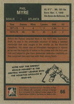 2009-10 In The Game 1972 The Year In Hockey #66 Phil Myre Back