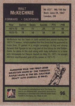 2009-10 In The Game 1972 The Year In Hockey #96 Walt McKechnie Back
