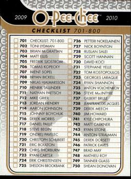 2009-10 O-Pee-Chee #701 Checklist: 701-800 Front
