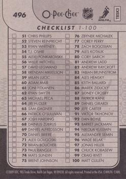 2009-10 O-Pee-Chee #496 Checklist: 1-100 Back