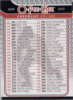 2009-10 O-Pee-Chee #498 Checklist: 201-300 Front