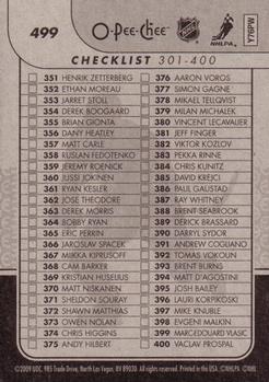 2009-10 O-Pee-Chee #499 Checklist: 301-400 Back