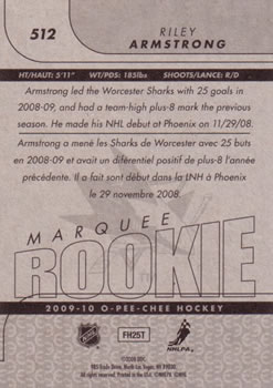 2009-10 O-Pee-Chee #512 Riley Armstrong Back