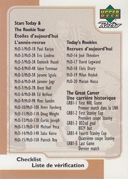 1999-00 Upper Deck Retro McDonald's #NNO Checklist Front