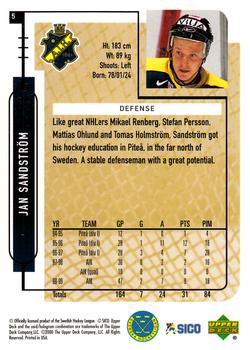 1999-00 Upper Deck Swedish Hockey League #5 Jan Sandstrom Back