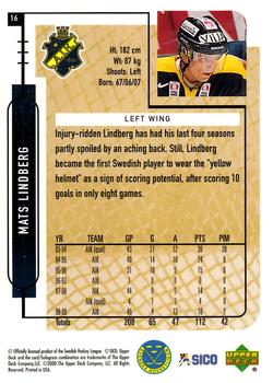 1999-00 Upper Deck Swedish Hockey League #16 Mats Lindberg Back