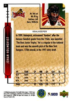 1999-00 Upper Deck Swedish Hockey League #18 Johan Holmqvist Back