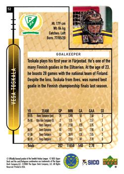 1999-00 Upper Deck Swedish Hockey League #52 Vesa Toskala Back