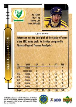 1999-00 Upper Deck Swedish Hockey League #64 Mathias Johansson Back