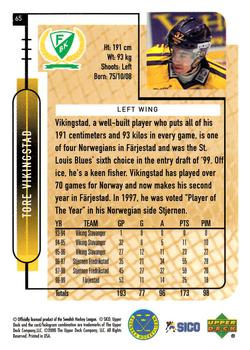 1999-00 Upper Deck Swedish Hockey League #65 Tore Vikingstad Back