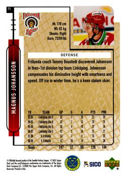 1999-00 Upper Deck Swedish Hockey League #71 Magnus Johansson Back
