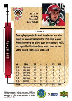 1999-00 Upper Deck Swedish Hockey League #79 Juha Ikonen Back