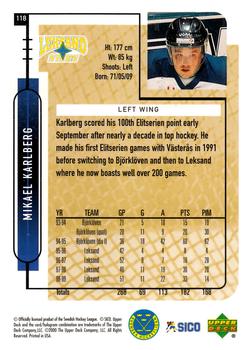 1999-00 Upper Deck Swedish Hockey League #118 Mikael Karlberg Back