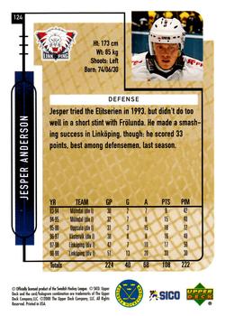 1999-00 Upper Deck Swedish Hockey League #124 Jesper Andersson Back