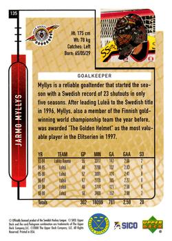 1999-00 Upper Deck Swedish Hockey League #135 Jarmo Myllys Back