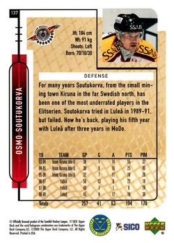 1999-00 Upper Deck Swedish Hockey League #137 Osmo Soutukorva Back