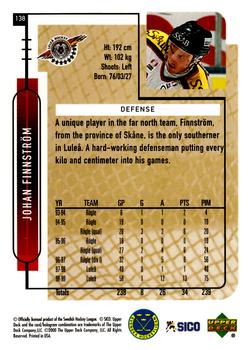 1999-00 Upper Deck Swedish Hockey League #138 Johan Finnstrom Back