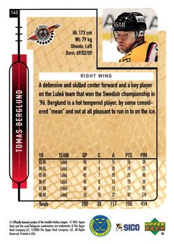 1999-00 Upper Deck Swedish Hockey League #143 Tomas Berglund Back
