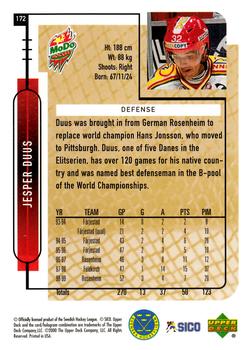 1999-00 Upper Deck Swedish Hockey League #172 Jesper Duus Back