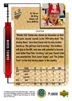 1999-00 Upper Deck Swedish Hockey League #179 Daniel Sedin Back