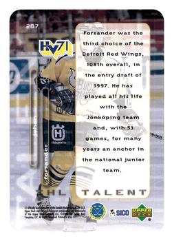 1999-00 Upper Deck Swedish Hockey League #207 Johan Forsander Back