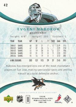 2006-07 Upper Deck Ovation #42 Evgeni Nabokov Back