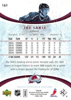 2006-07 Upper Deck Ovation #161 Joe Sakic Back