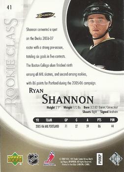 2006-07 Upper Deck Rookie Class Box Set #41 Ryan Shannon  Back