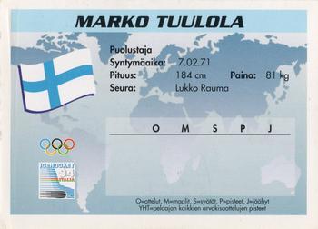 1994 Semic Jääkiekkokortit Keräilysarja (Finnish) #7 Marko Tuulola Back