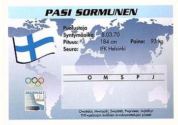 1994 Semic Jääkiekkokortit Keräilysarja (Finnish) #11 Pasi Sormunen Back