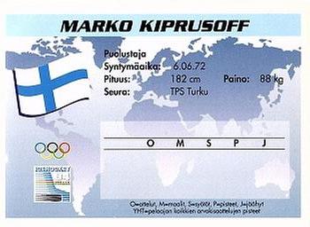 1994 Semic Jääkiekkokortit Keräilysarja (Finnish) #18 Marko Kiprusoff Back